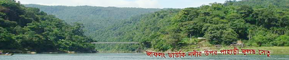 জাফলং ডউকি নদীর জুলন্ত পাহাড়ি সেতু 